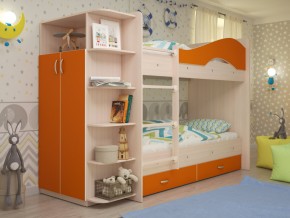 Кровать 2-х ярусная Мая с ящиками и шкафом на латофлексах оранж в Нефтеюганске - nefteyugansk.magazinmebel.ru | фото